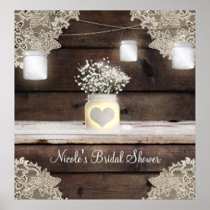 Rustic Wood, Lace en Mason Jars Barn Banner Poster