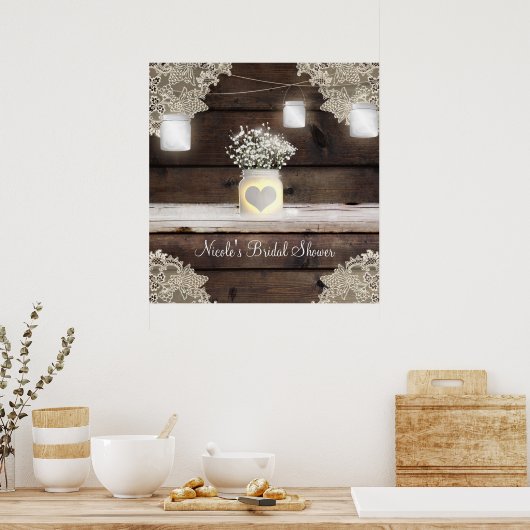 Rustic Wood, Lace en Mason Jars Barn Banner Poster (Keuken)