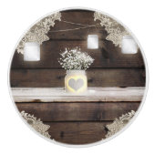 Rustic Wood, Lace en Mason Jars Barn Elegant Custo Keramische Knop (Voorkant)