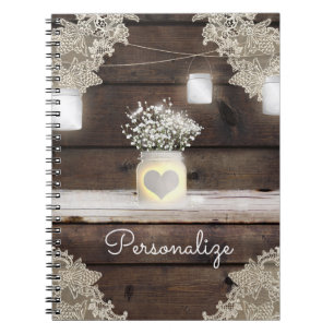 Rustic Wood, Lace en Mason Jars Barn Elegant Custo Notitieboek