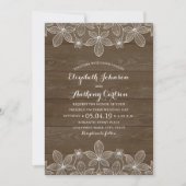 Rustic Wood Lace en Pearls Wedding Kaart (Voorkant)