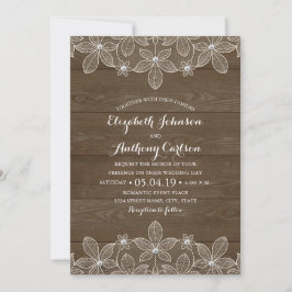Rustic Wood Lace en Pearls Wedding Kaart