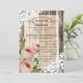 Rustic Wood Lace en Rozen Wedding Kaart (Staand voorkant)