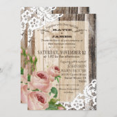Rustic Wood Lace en Rozen Wedding Kaart (Voorkant / Achterkant)