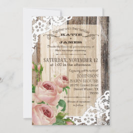 Rustic Wood Lace en Rozen Wedding Kaart