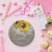 Rustic Wood Lace en Sunflower Wedding Papieren Bordje (Feest)