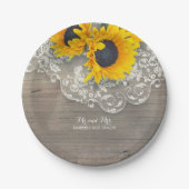 Rustic Wood Lace en Sunflower Wedding Papieren Bordje (Voorkant)