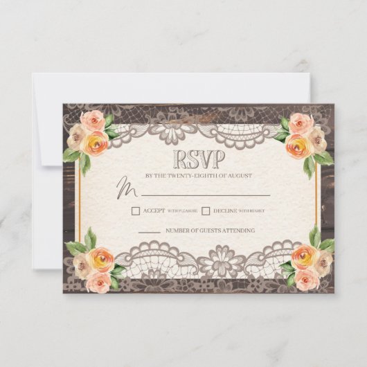 Rustic Wood Lace Fall Wedding RSVP Enclosure Card (Voorkant)