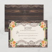 Rustic Wood Lace Fall Wedding RSVP Enclosure Card (Voorkant / Achterkant)