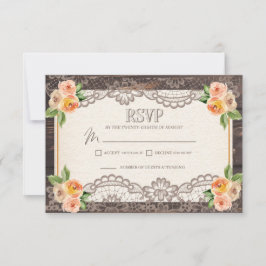 Rustic Wood Lace Fall Wedding RSVP Enclosure Card Kaartje