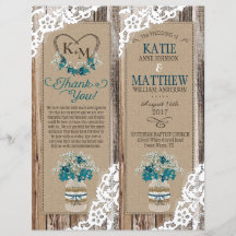 Rustic Wood Lace Floral Bouquet Program Kaart