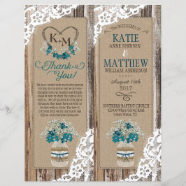 Rustic Wood Lace Floral Bouquet Program Kaart