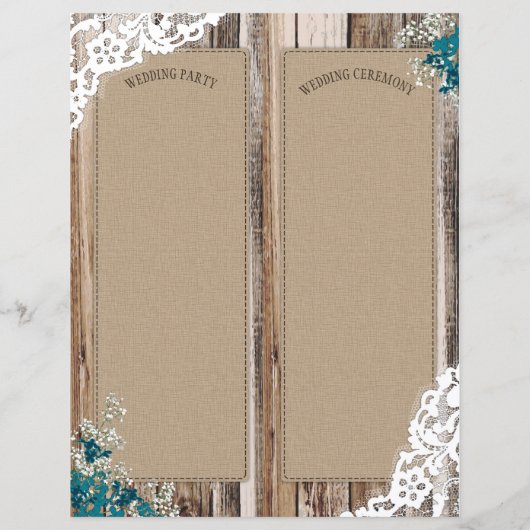 Rustic Wood Lace Floral Bouquet Program Kaart (Achterkant)