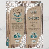 Rustic Wood Lace Floral Bouquet Program Kaart (Voorkant / Achterkant)