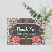 Rustic Wood & Lace Floral Chalkboard Hartelijk dan Bedankkaart (Staand voorkant)