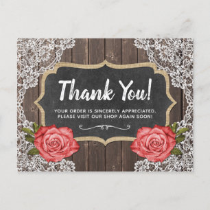 Rustic Wood & Lace Floral Chalkboard Hartelijk dan Briefkaart