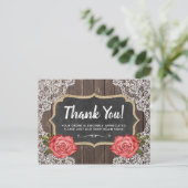 Rustic Wood & Lace Floral Chalkboard Hartelijk dan Briefkaart (Staand voorkant)