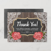 Rustic Wood & Lace Floral Chalkboard Hartelijk dan Briefkaart (Voorkant / Achterkant)