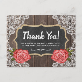 Rustic Wood & Lace Floral Chalkboard Hartelijk dan Briefkaart