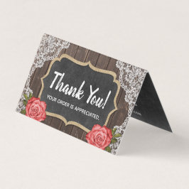 Rustic Wood & Lace Floral Chalkboard Hartelijk dan Kaart