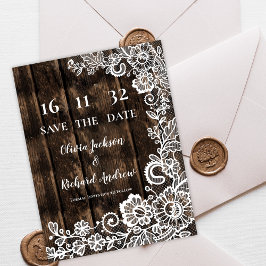 Rustic Wood Lace Floral Wedding Save the Date Briefkaart