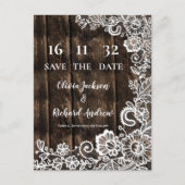Rustic Wood Lace Floral Wedding Save the Date Briefkaart (Voorkant)
