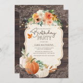 Rustic Wood Lace Herfst Birthday Uitnodiging (Voorkant / Achterkant)