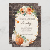 Rustic Wood Lace Herfst Graduation Party Invitatio Kaart (Voorkant / Achterkant)