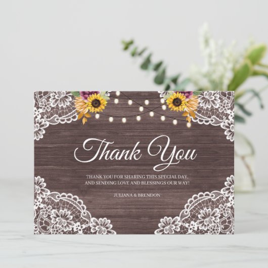 Rustic Wood Lace Herfst Hartelijk dank Bedankkaart (Staand voorkant)