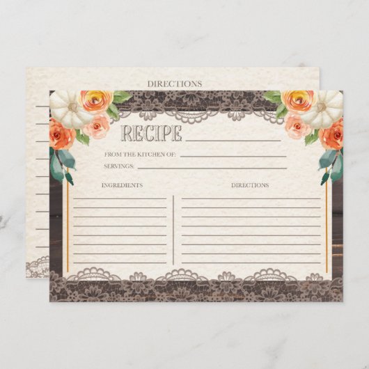 Rustic Wood Lace Herfst Recept Kaart (Voorkant / Achterkant)