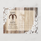 Rustic Wood Lace Hoefijzer Country Save the Date Aankondigingskaart (Achterkant)