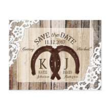 Rustic Wood Lace Hoefijzer Country Save the Date