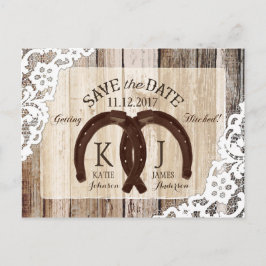Rustic Wood Lace Hoefijzer Country Save the Date Aankondigingskaart