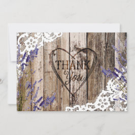 Rustic Wood Lace Lavender Heart Etching Bedankt