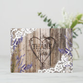 Rustic Wood Lace Lavender Heart Etching Bedankt (Staand voorkant)
