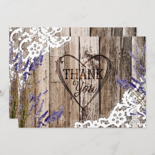 Rustic Wood Lace Lavender Heart Etching Bedankt (Voorkant / Achterkant)