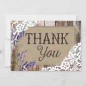 Rustic Wood Lace Lavender Heart Etching Bedankt (Voorkant)