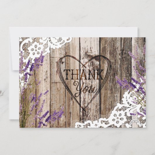 Rustic Wood Lace Lavender Heart Etching Bedankt (Voorkant)