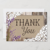 Rustic Wood Lace Lavender Heart Etching Bedankt (Voorkant)