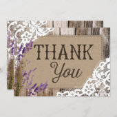 Rustic Wood Lace Lavender Heart Etching Bedankt (Voorkant / Achterkant)
