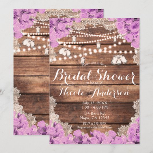 Rustic Wood Lace Lavender Rozen Vrijgezellenfeest Kaart (Voorkant / Achterkant)
