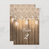 Rustic Wood Lace & Lighted Mason Jar Table Number Kaart (Voorkant / Achterkant)