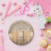 Rustic Wood Lace & Lighted Mason Jar Wedding Papieren Bordje (Feest)