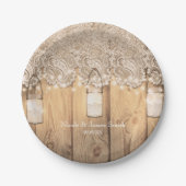 Rustic Wood Lace & Lighted Mason Jar Wedding Papieren Bordje (Voorkant)