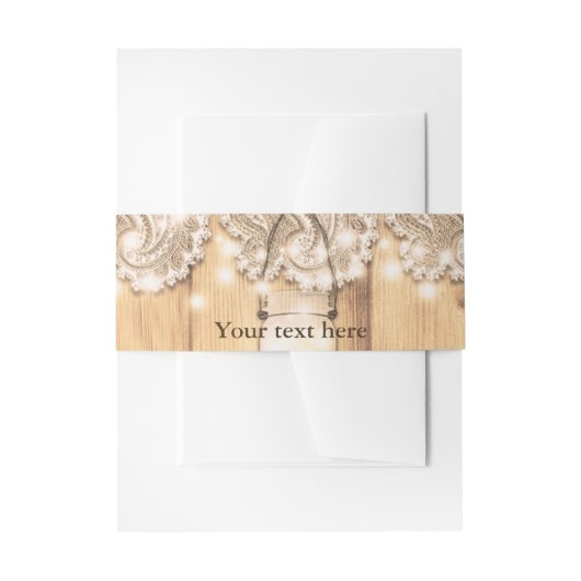 Rustic Wood Lace & Lighted Mason Jar Wedding Uitnodigingen Wikkel (Voorkant Voorbeeld)