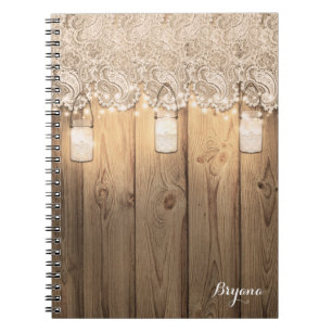 Rustic Wood Lace & Lighted Mason Jars Notitieboek