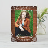 Rustic Wood Lace Lights Foto Afstuderen Aankondiging (Staand voorkant)