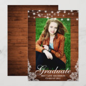 Rustic Wood Lace Lights Foto Afstuderen Aankondiging (Voorkant / Achterkant)