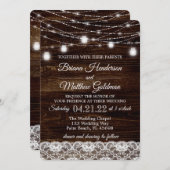 Rustic Wood Lace Lights Wedding Kaart (Voorkant / Achterkant)