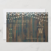 Rustic Wood Lace Lights Wedding Save The Date (Voorkant)